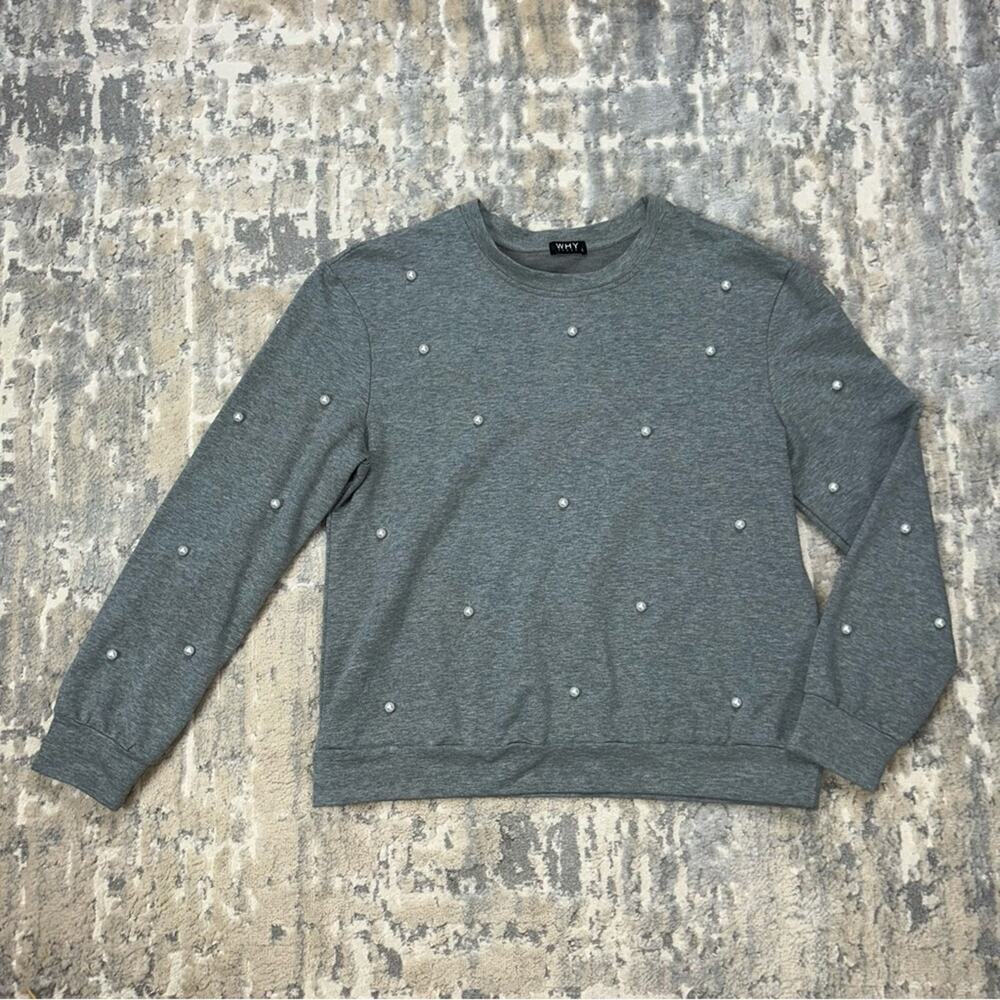 Boutique WHY Dress Pearl embellished preppy gray sweatshirt Large